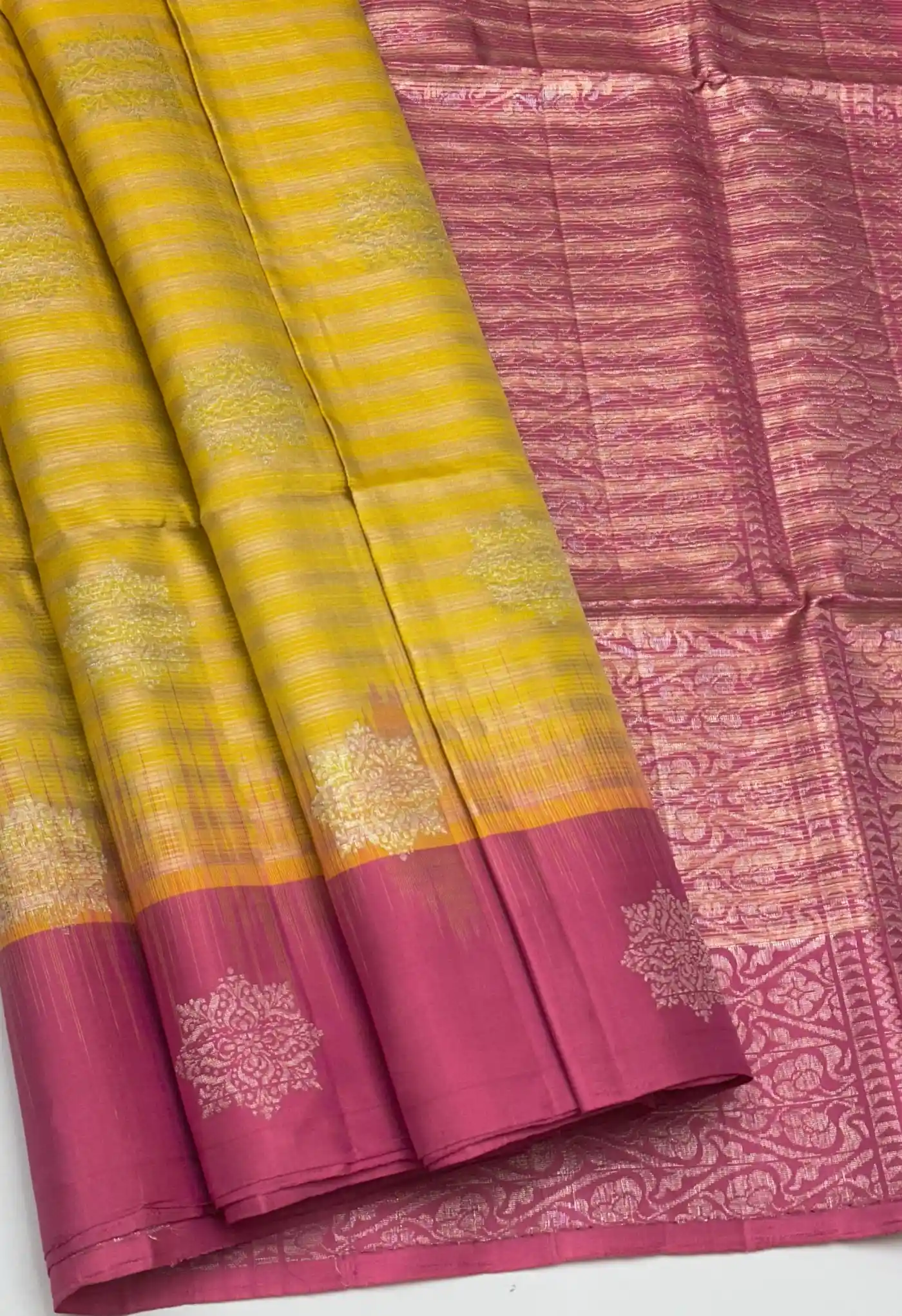 Kanchi Handloom Stripes and Woven Buttas Saree